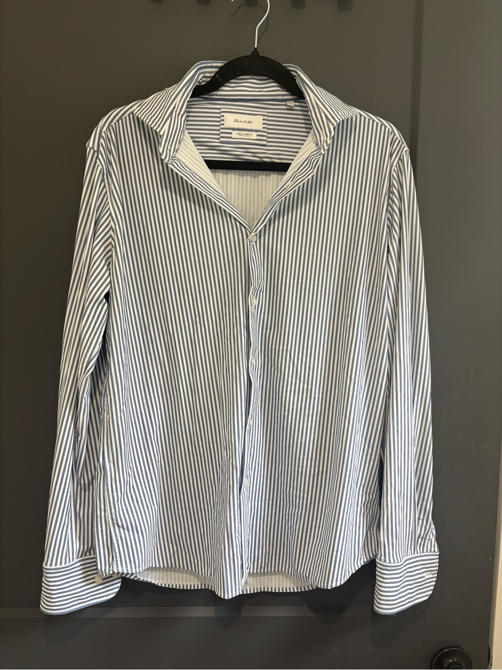 Men's Blue and White Striped Button-Up Shirt Stretchy and Light! Kinetic Stretch